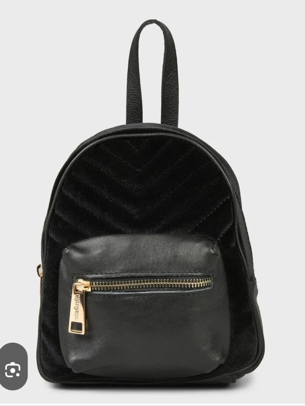 Designer Genuine Leather & Black Velvet Small Backpack